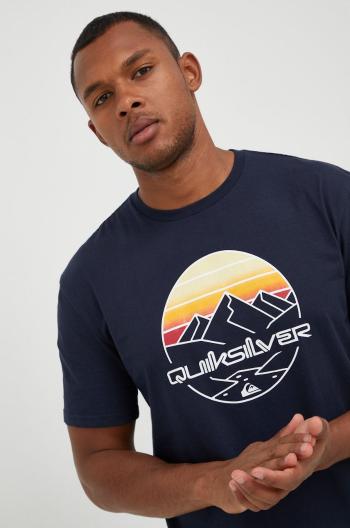 Bavlněné tričko Quiksilver tmavomodrá barva, s potiskem