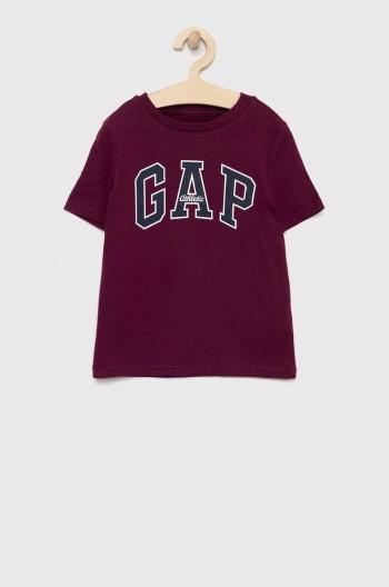 Dětské bavlněné tričko GAP vínová barva, s potiskem
