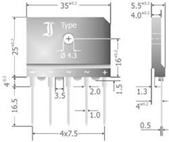 Můstkový usměrňovač 25 A 3fázový Diotec DBI25-04A, U(RRM) 400 V, 25 A