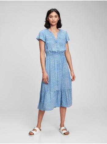 Modré dámské šaty short sleeve v-neck midi dress