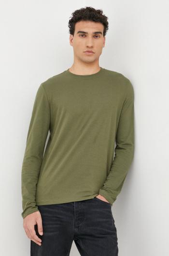 Bavlněné tričko s dlouhým rukávem GAP zelená barva