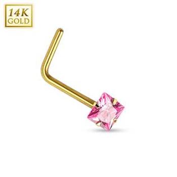 Šperky4U Zlatý piercing do nosu - růžový zirkon, Au 585/1000 - ZL01030P-YG