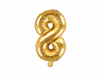 PartyDeco Fóliový balónek Mini - Číslo 8 zlatý 35cm