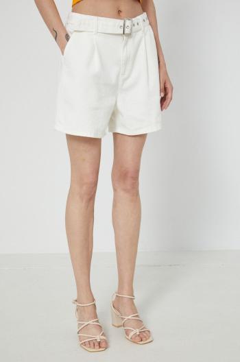 Džínové šortky Medicine dámské, bílá barva, hladké, high waist