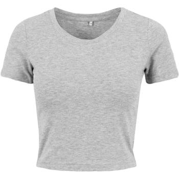 Build Your Brand Dámské crop top tričko s krátkým rukávem - Šedá | L