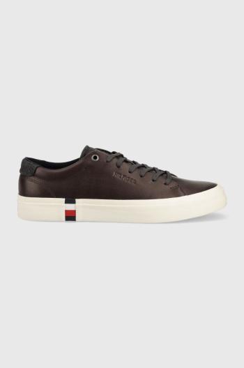 Kožené sneakers boty Tommy Hilfiger hnědá barva