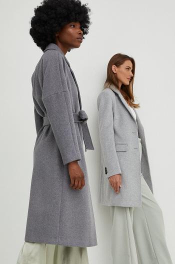 Vlněný kabát Answear Lab šedá barva, přechodný