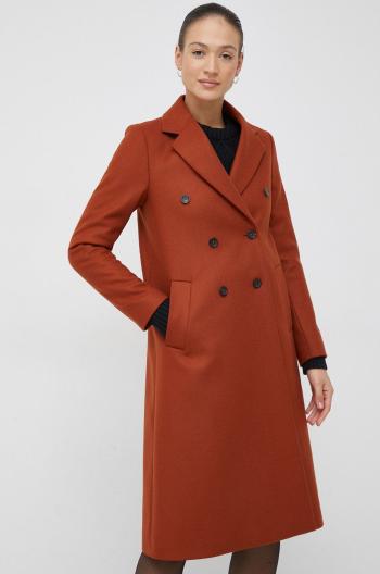 Vlněný kabát PS Paul Smith hnědá barva, přechodný, dvouřadový
