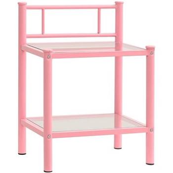 Noční stolek růžový a průhledný 45 × 34,5 × 60,5 cm kov a sklo (325091)