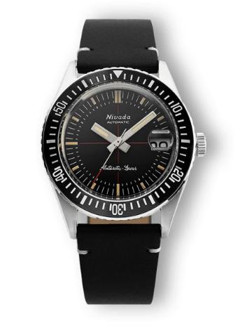 Nivada Grenchen Antarctic Diver 32038A - Black Leather White stitching