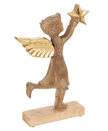 Dřevěný anděl se zlatou hvězdou - 19*3*32cm 15863
