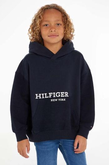 Dětská bavlněná mikina Tommy Hilfiger tmavomodrá barva, s kapucí, vzorovaná