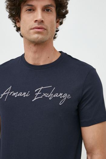 Bavlněné tričko Armani Exchange tmavomodrá barva, s aplikací