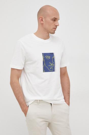 Bavlněné tričko Selected Homme béžová barva, s potiskem