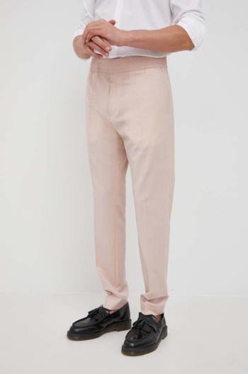 Vlněné kalhoty Hugo pánské, béžová barva, jednoduché