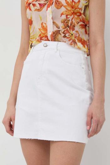 Džínová sukně Guess bílá barva, mini