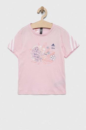 Dětské bavlněné tričko adidas x Disney růžová barva