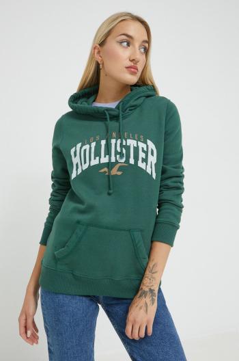 Mikina Hollister Co. dámská, zelená barva, s kapucí, s potiskem