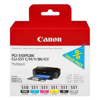 MultiPack CANON PGI-550, CLI-551 - originální cartridge, černá + barevná, 15ml/5x7ml