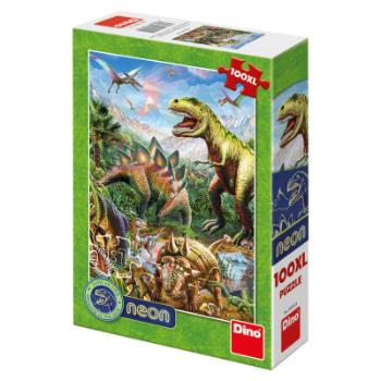 Puzzle 100XL dílků: Svět dinosaurů neon