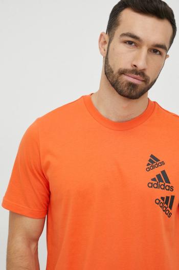 bavlněné tričko adidas , oranžová barva, s potiskem