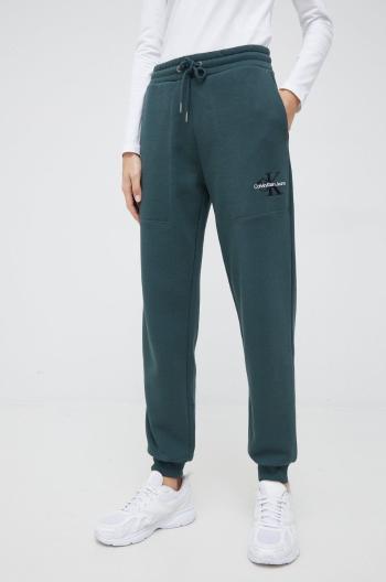 Tepláky Calvin Klein Jeans dámské, zelená barva, hladké