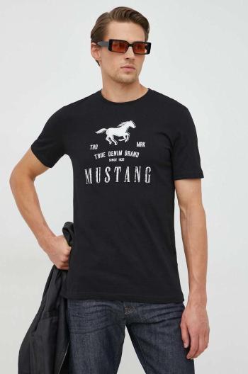 Bavlněné tričko Mustang černá barva, s potiskem