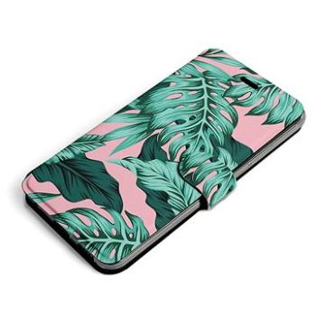 Mobiwear Flip pouzdro pro Huawei P50 Pro - MG03S Zelené listy na růžovém pozadí (5903516872695)