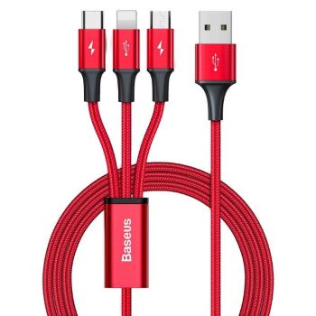 Baseus kabel Rapid Series 3v1, USB/Micro USB, Lightning, USB-C, 1, 2 m, červená