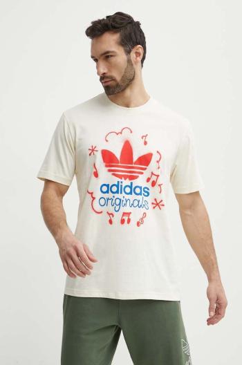 Bavlněné tričko adidas Originals béžová barva, s potiskem, IS2895