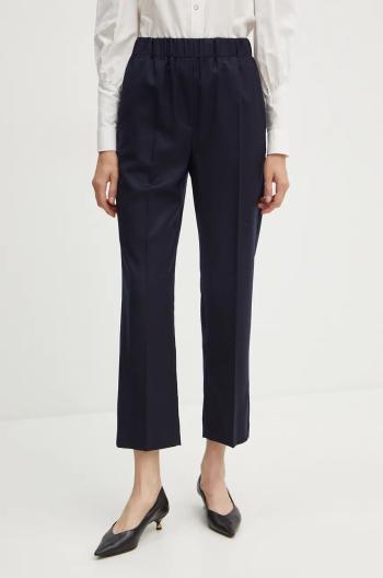 Vlněné kalhoty Weekend Max Mara tmavomodrá barva, široké, high waist, 2425136052600