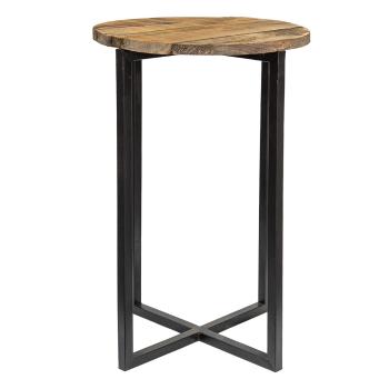 Dřevěno-kovový dekorační antik stůl na květinu - Ø 30*46 cm 6H2227