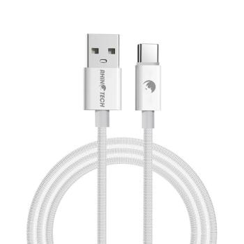 RhinoTech kabel s nylonovým opletem USB-A na USB-C 27W 1M RTACC385, bílá