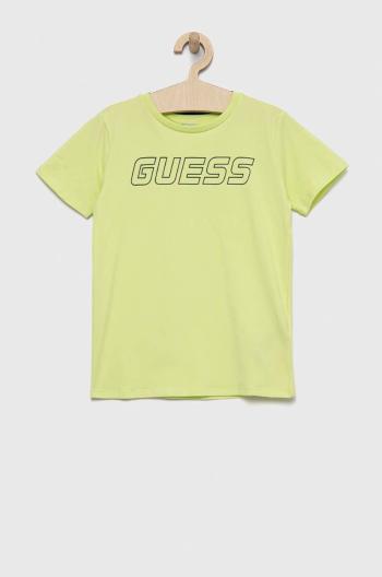 Dětské tričko Guess zelená barva, s potiskem