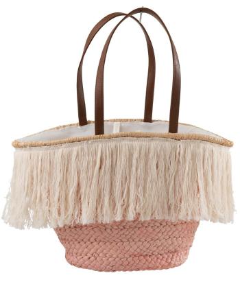 Světle růžová plážová taška/ košík s třásněmi Beach tassel  - 48*18*30cm 93738 světle růžová