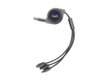 Kabel GETI GCU 04 USB 3v1 stříbrný samonavíjecí