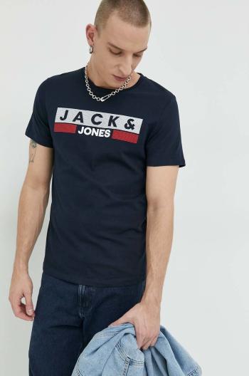 Bavlněné tričko Jack & Jones JJECORP tmavomodrá barva, s potiskem, 12151955