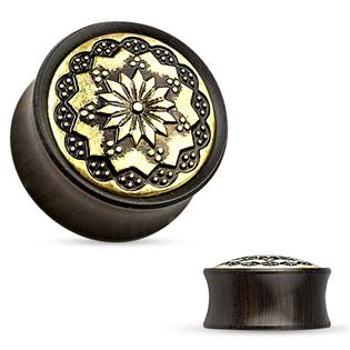 Šperky4U Dřevěný plug do ucha Ebony Wood s ornamenty - PL01174-10