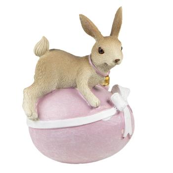 Dekorace králíček na růžovém vajíčku s mašlí - 8*6*12 cm 6PR3563