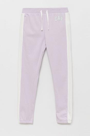 Dětské kalhoty GAP fialová barva, s potiskem