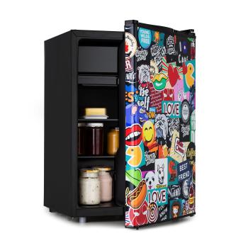 Klarstein Cool Vibe 72+, lednice, F, 72 litrů, VividArt Concept, ve stylu stickerbomb