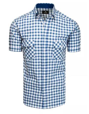 Pánská košile s krátkým rukávem kostkovaná bílo modrá