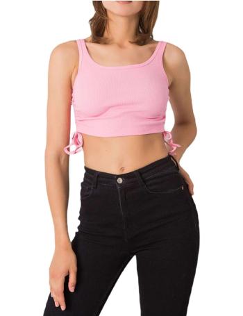 Růžový dámský crop top s řasením vel. L