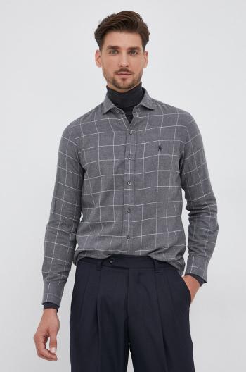Bavlněné tričko Polo Ralph Lauren pánské, šedá barva, regular, s italským límcem