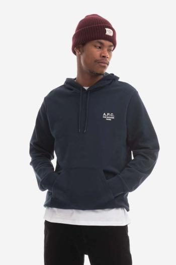 Bavlněná mikina A.P.C. Hoodie Marvin COEZD-H27733 BLACK pánská, tmavomodrá barva, s kapucí, aplikací