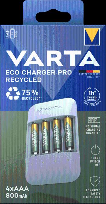 Varta nabíječka baterií Eco Charger Pro Recycled včetně 4 AAA 800 mAh Recycled (57683101131)