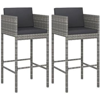 Barové stoličky 2 ks s poduškami šedé polyratan, 316658 (316658)