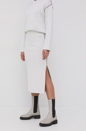 Vlněná sukně Victoria Victoria Beckham bílá barva, midi, jednoduchá