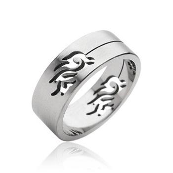Ocelový prsten symbol Tribal  - Velikost: 65