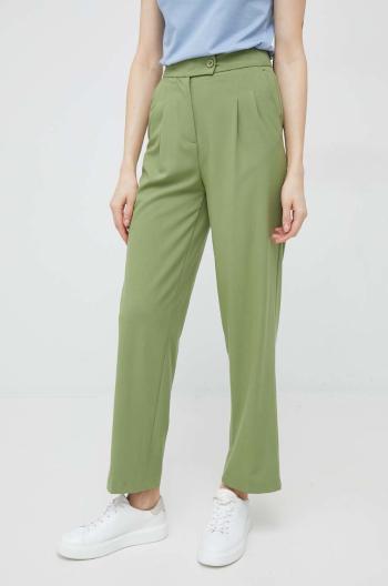 Kalhoty United Colors of Benetton dámské, zelená barva, široké, high waist